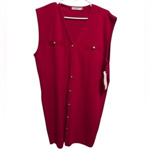 Karen Lessly Vintage Red Sleeveless V-Neck Gold Buttons Sweater Dress Plus Sz 2X